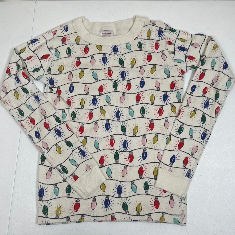 Hanna Andersson Christmas Lights Pajama Set Kids Size 10 White Organic‎ Cotton